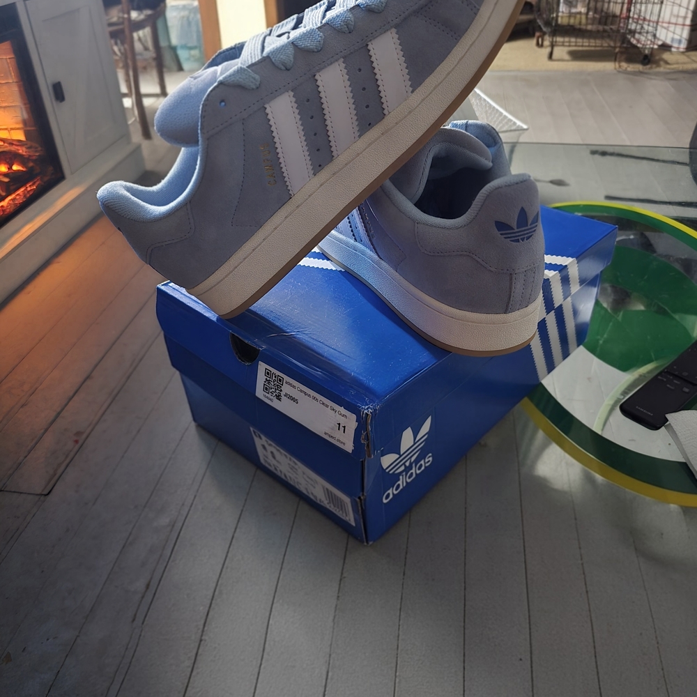 Adidas Men's Light Blue Sneakers with White Stripes